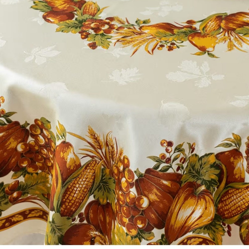 Harvest Splendor Tablecloth - White and Brown